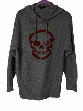 Skull Cashmere oversized Hooded Tunic pullover graphic Sweater medium